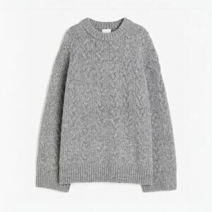 H&M Oversized Cable Knit Boxy Fit Jumper Sweater in Gray Size XL